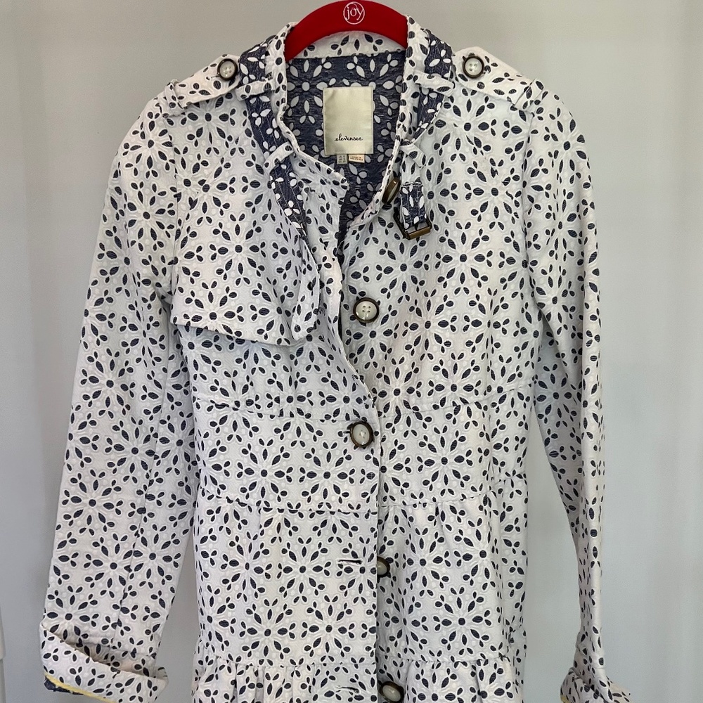 Anthropologie- White and Blue Eyelet Coat